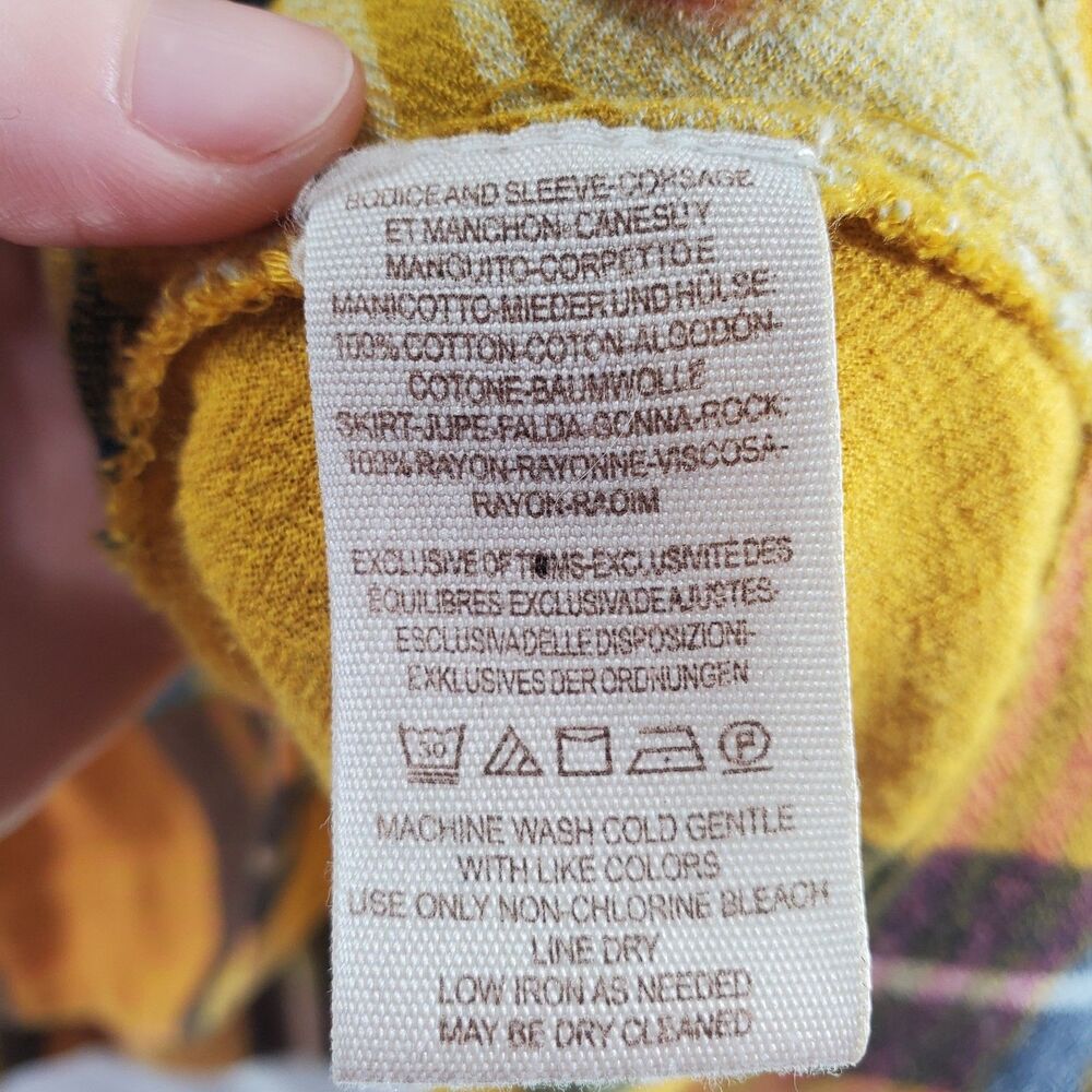 M Urban Outfitters Plaid Tunic Mini Dress Long Sleeve Yellow Black V Neck - Picture 6 of 13